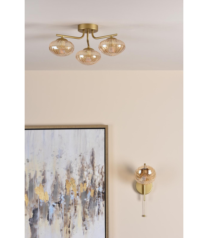 Ede Wall Light Satin Gold and Amber Glass-5
