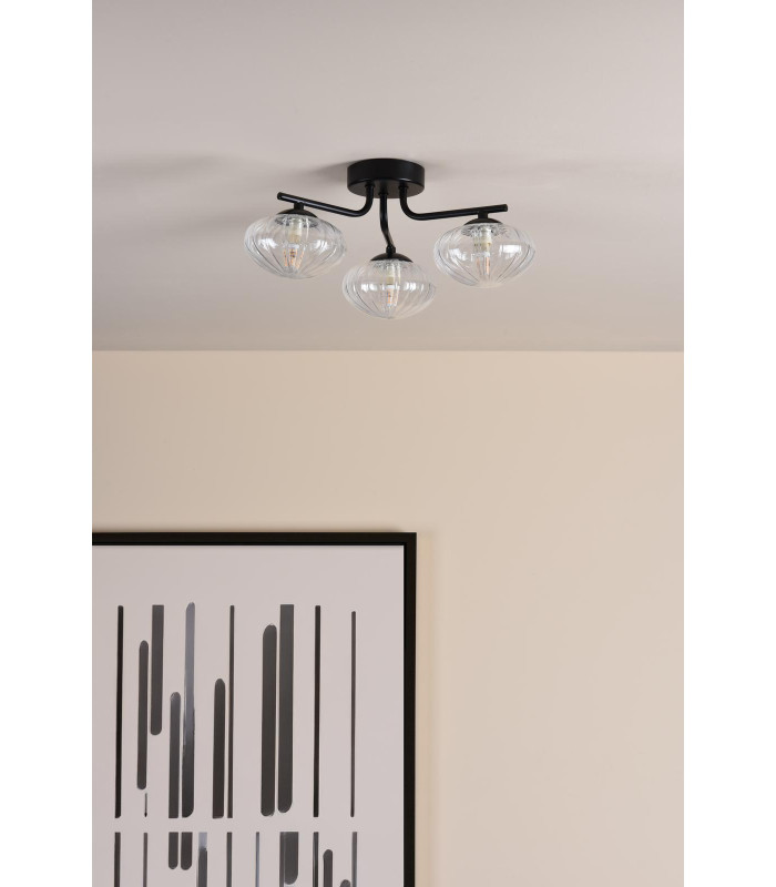 Ede 3 Light Semi-Flush Matt Black and Glass-3