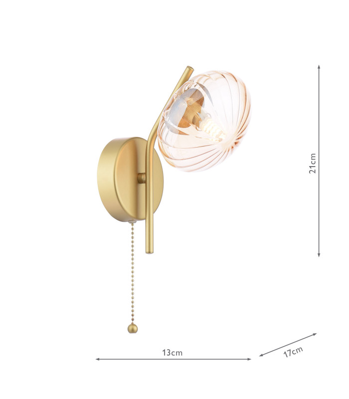 Ede Wall Light Satin Gold and Amber Glass-6