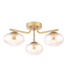 Ede 3 Light Semi-Flush Satin Gold and Amber Glass-1