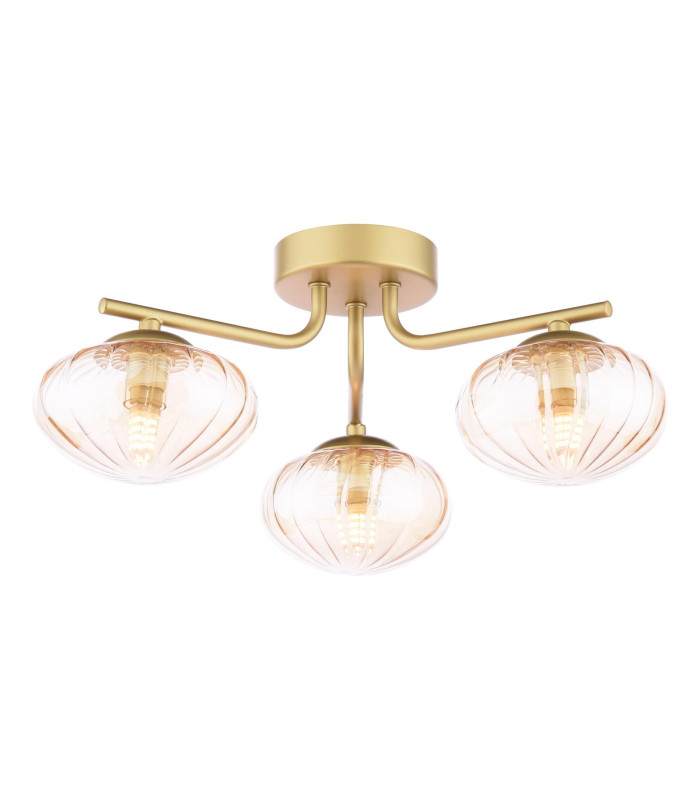 Ede 3 Light Semi-Flush Satin Gold and Amber Glass-1