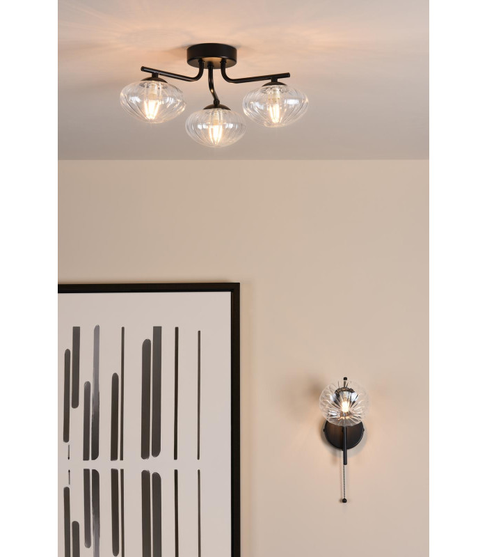 Ede 3 Light Semi-Flush Matt Black and Glass-4