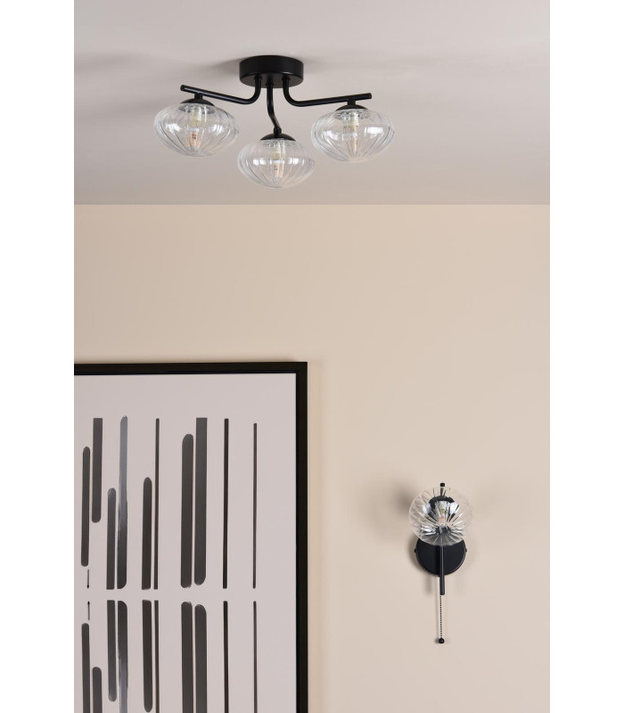 Ede 3 Light Semi-Flush Matt Black and Glass-5