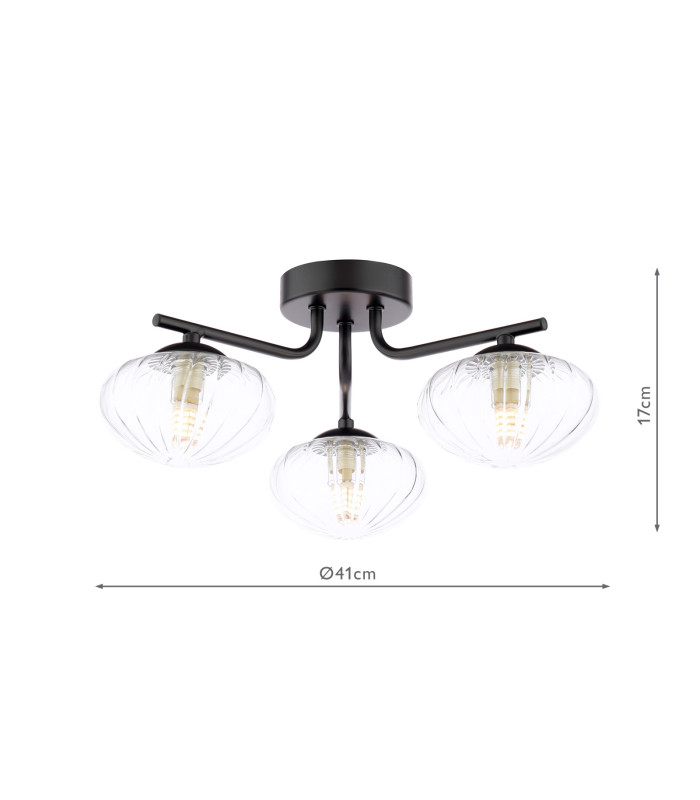 Ede 3 Light Semi-Flush Matt Black and Glass-6