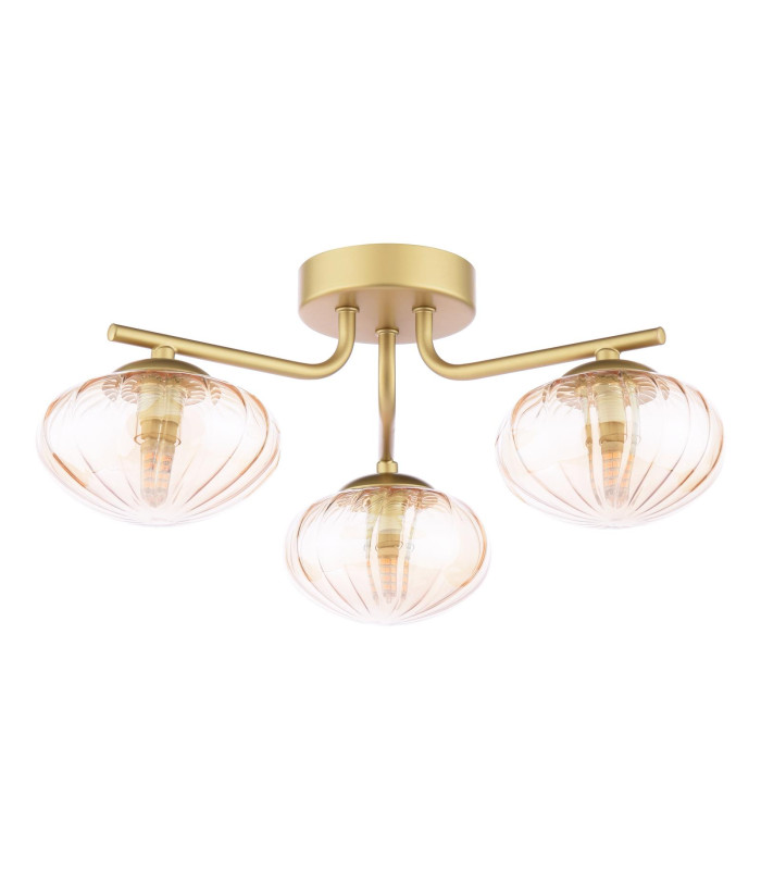 Ede 3 Light Semi-Flush Satin Gold and Amber Glass-7
