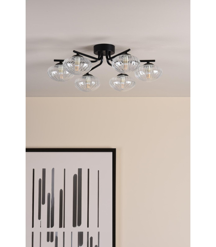 Ede 6 Light Semi-Flush Matt Black and Glass-3