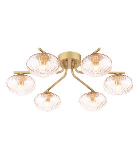 Ede 6 Light Semi-Flush Satin Gold and Amber Glass-1