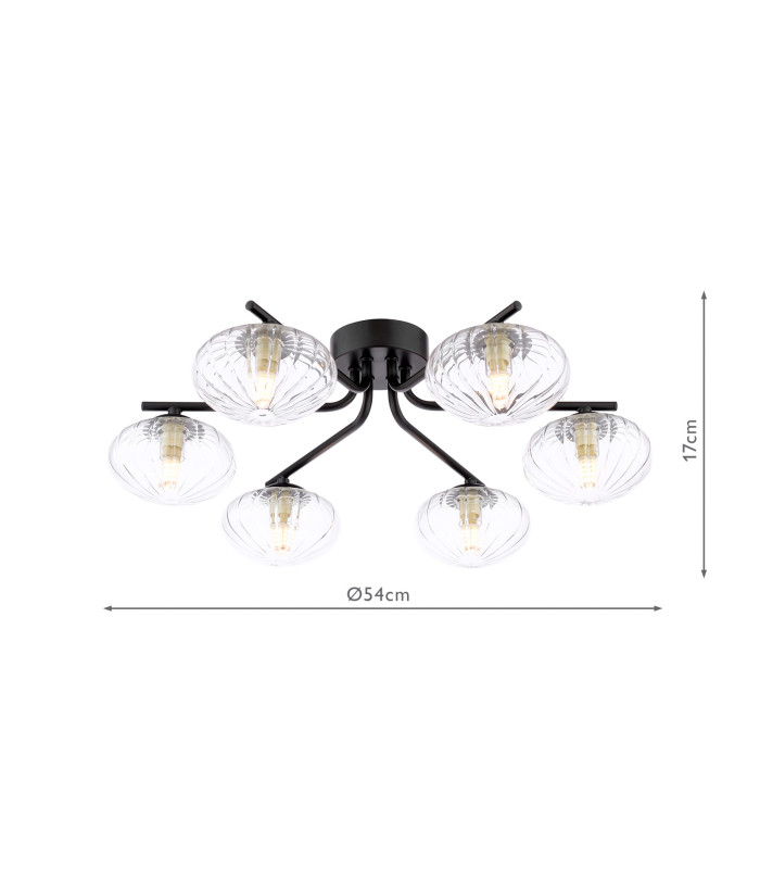 Ede 6 Light Semi-Flush Matt Black and Glass-4