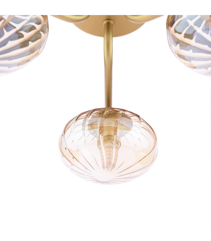 Ede 3 Light Semi-Flush Satin Gold and Amber Glass-9