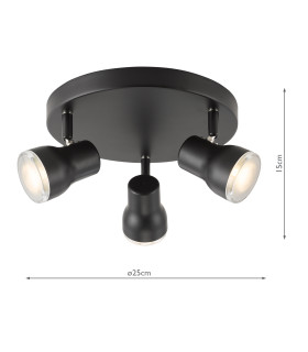 Clint 3 Light Bathroom Plate Spotlight Matt Black IP44-2