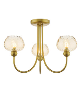 Cognac 3 Light Semi-Flush Satin Gold and Champagne Ribbed Glass-1