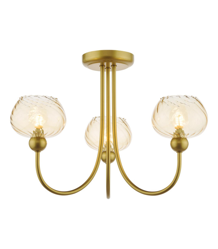 Cognac 3 Light Semi-Flush Satin Gold and Champagne Ribbed Glass-1