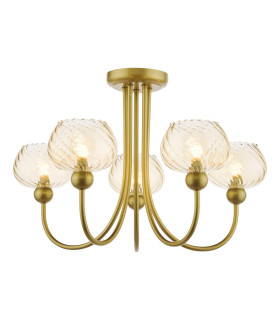 Cognac 5 Light Semi-Flush Satin Gold and Champagne Ribbed Glass-1