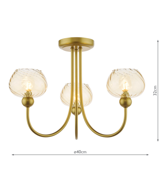 Cognac 3 Light Semi-Flush Satin Gold and Champagne Ribbed Glass-6