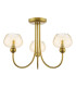Cognac 3 Light Semi-Flush Satin Gold and Champagne Ribbed Glass-7
