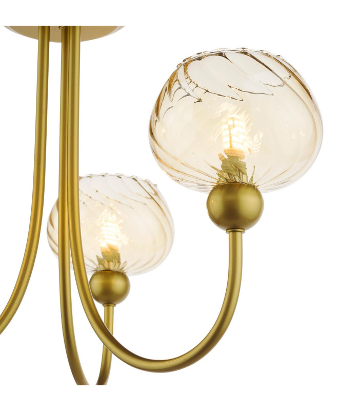 Cognac 3 Light Semi-Flush Satin Gold and Champagne Ribbed Glass-8