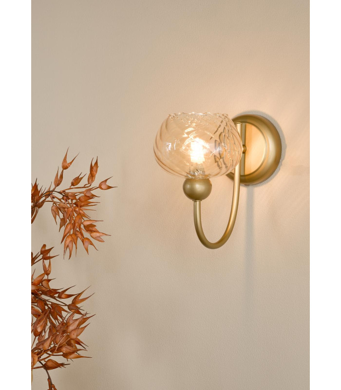 Cognac Wall Light Satin Gold and Champagne Ribbed Glass-2