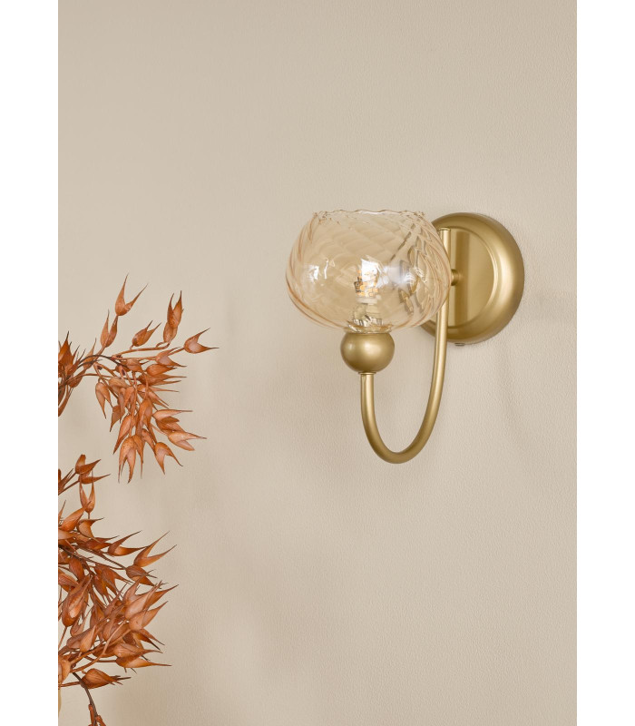 Cognac Wall Light Satin Gold and Champagne Ribbed Glass-3