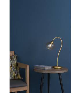 Cognac Table Lamp Satin Gold and Champagne Ribbed Glass-2