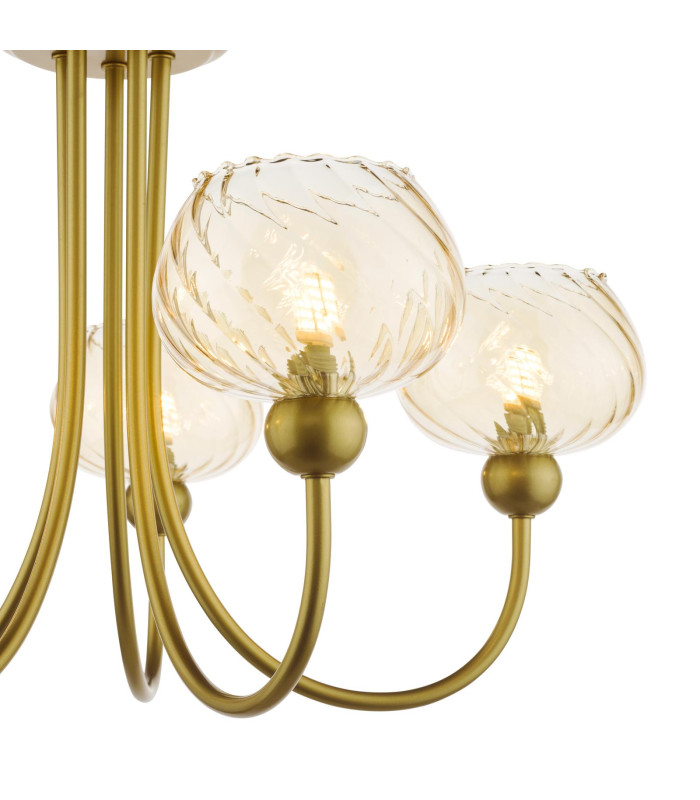Cognac 5 Light Semi-Flush Satin Gold and Champagne Ribbed Glass-6