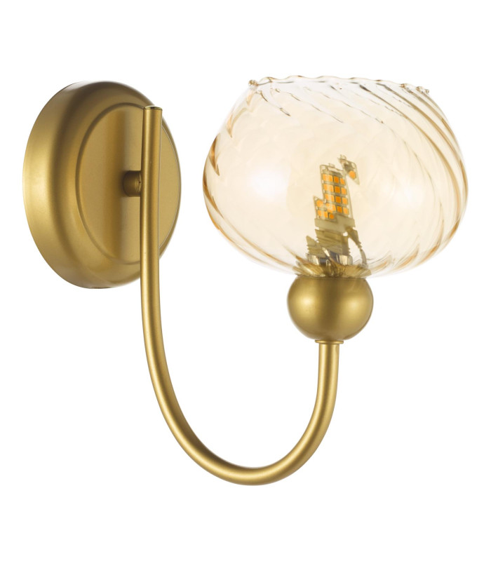 Cognac Wall Light Satin Gold and Champagne Ribbed Glass-7