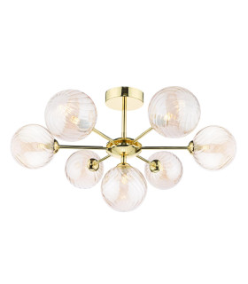 Cohen 7 Light Semi Flush Ceiling Polished Gold With Twisted Amber Glass
