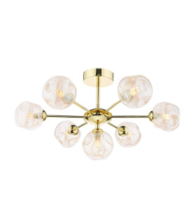 Cohen 7 Light Semi Flush Ceiling Polished Gold With Closed Organic Amber Glass