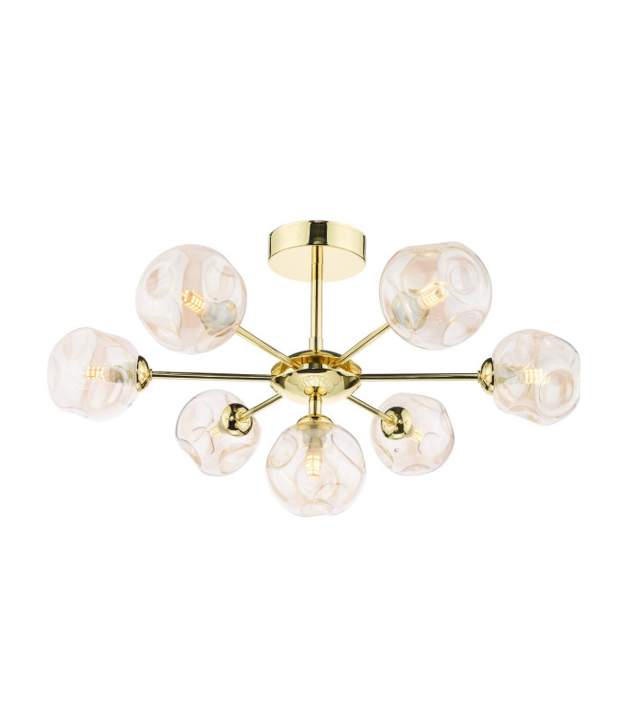 Cohen 7 Light Semi Flush Ceiling Polished Gold With Closed Organic Amber Glass
