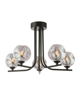 Cradle 5 Light Semi Flush Ceiling Matt Black With Closed Organic Smoked Glass-1
