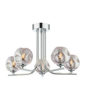 Cradle 5 Light Semi Flush Ceiling Polished Chrome With Closed Organic Smoked Glass