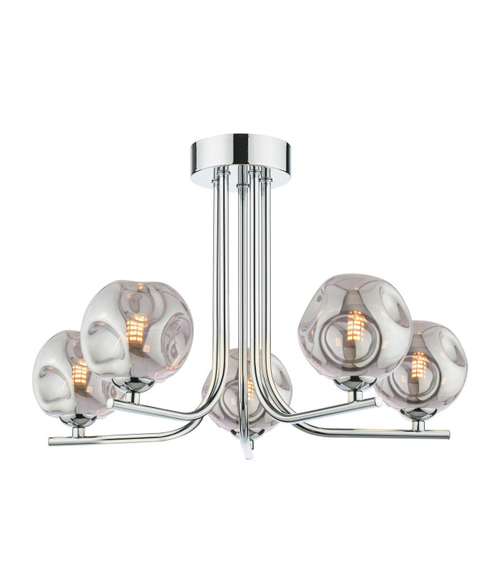 Cradle 5 Light Semi Flush Ceiling Polished Chrome With Closed Organic Smoked Glass