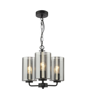 Daylin 3 Light Ceiling Pendant Satin Black and Smoked Ribbed Glass-1