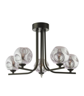 Cradle 5 Light Semi Flush Ceiling Matt Black With Closed Organic Smoked Glass-2