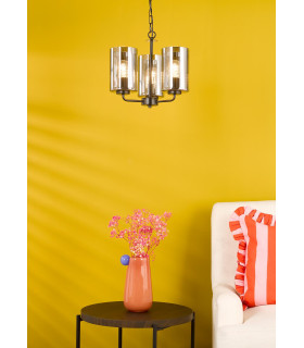 Daylin 3 Light Ceiling Pendant Satin Black and Smoked Ribbed Glass-2