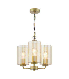 Daylin 3 Light Ceiling Pendant Satin Gold and Amber Ribbed Glass-1
