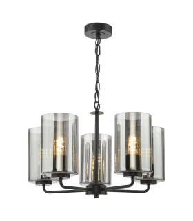 Daylin 5 Light Ceiling Pendant Satin Black and Smoked Ribbed Glass-1