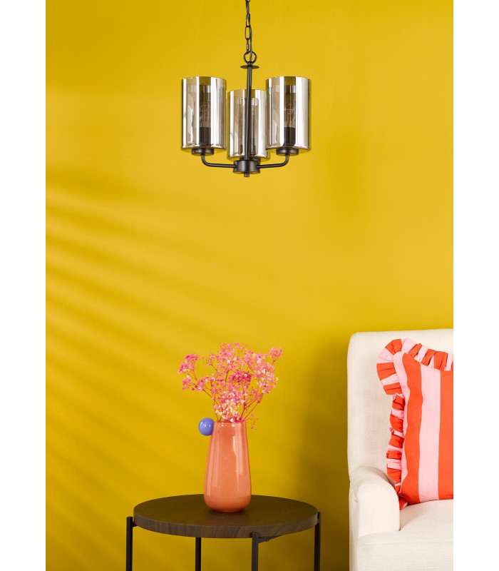 Daylin 3 Light Ceiling Pendant Satin Black and Smoked Ribbed Glass-3