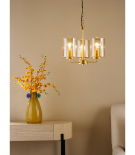 Daylin 3 Light Ceiling Pendant Satin Gold and Amber Ribbed Glass-2