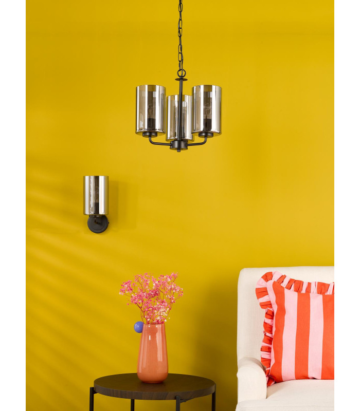 Daylin 3 Light Ceiling Pendant Satin Black and Smoked Ribbed Glass-5