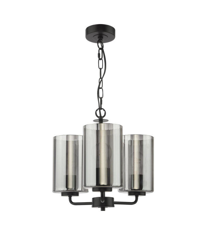 Daylin 3 Light Ceiling Pendant Satin Black and Smoked Ribbed Glass-7
