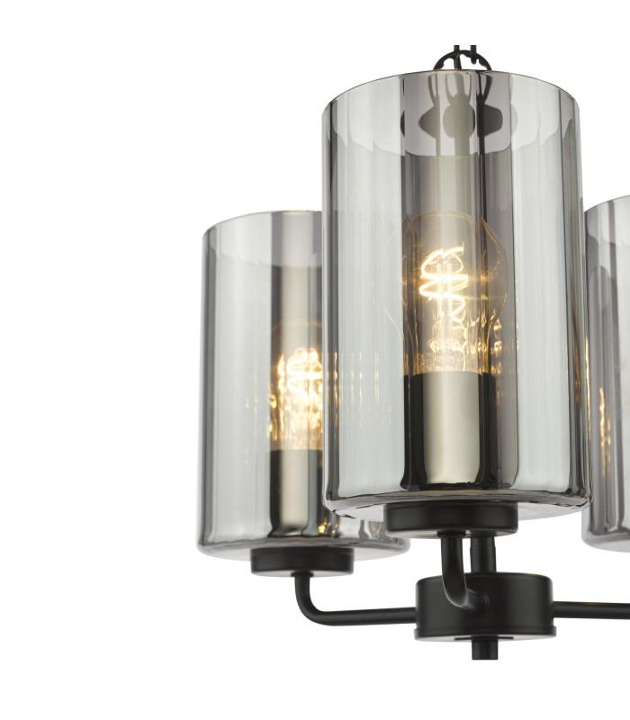 Daylin 3 Light Ceiling Pendant Satin Black and Smoked Ribbed Glass-9