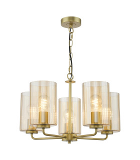 Daylin 5 Light Ceiling Pendant Satin Gold and Amber Ribbed Glass-1
