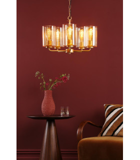 Daylin 5 Light Ceiling Pendant Satin Gold and Amber Ribbed Glass-2
