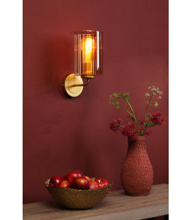 Daylin Wall Light Satin Gold and Amber Ribbed Glass-2