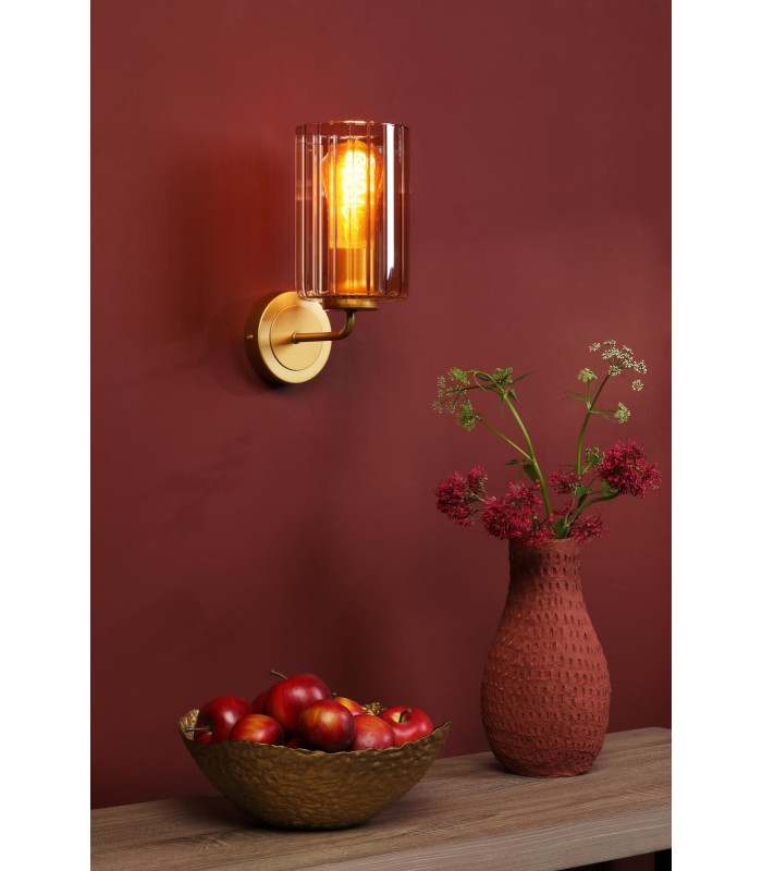 Daylin Wall Light Satin Gold and Amber Ribbed Glass-2