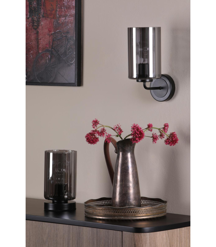Daylin Wall Light Satin Black and Smoked Ribbed Glass-3