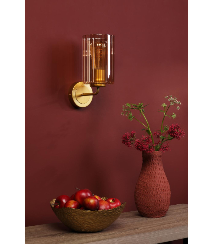 Daylin Wall Light Satin Gold and Amber Ribbed Glass-3