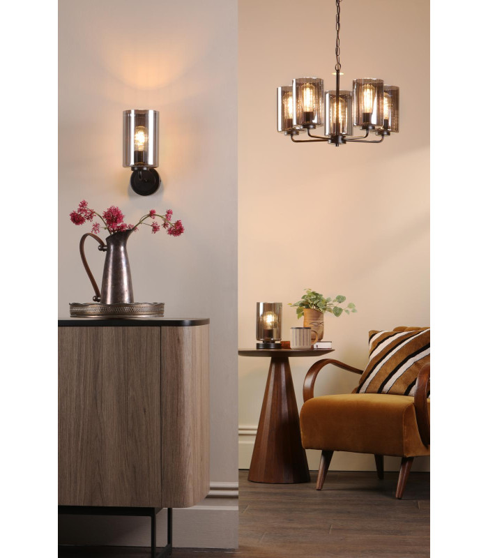 Daylin Wall Light Satin Black and Smoked Ribbed Glass-4