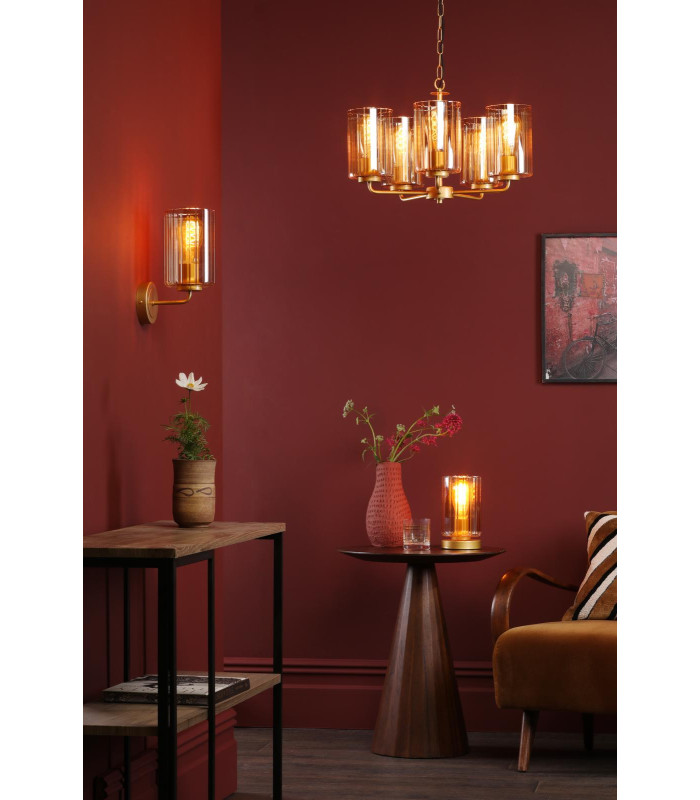 Daylin Wall Light Satin Gold and Amber Ribbed Glass-4