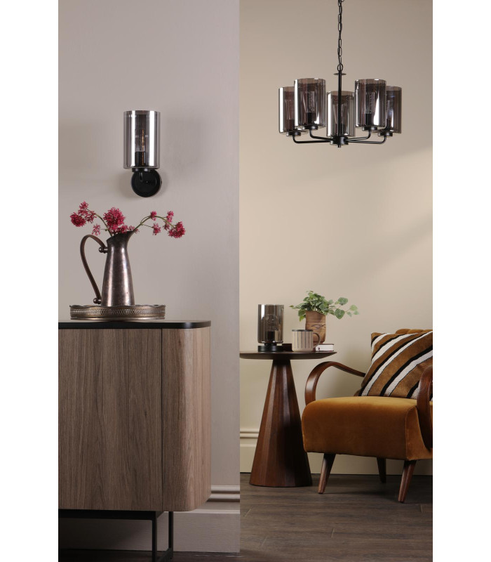 Daylin Wall Light Satin Black and Smoked Ribbed Glass-5